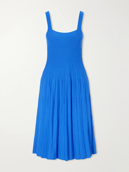 STAUD Ellison Pleated Knitted Stretch-jersey Midi Dress