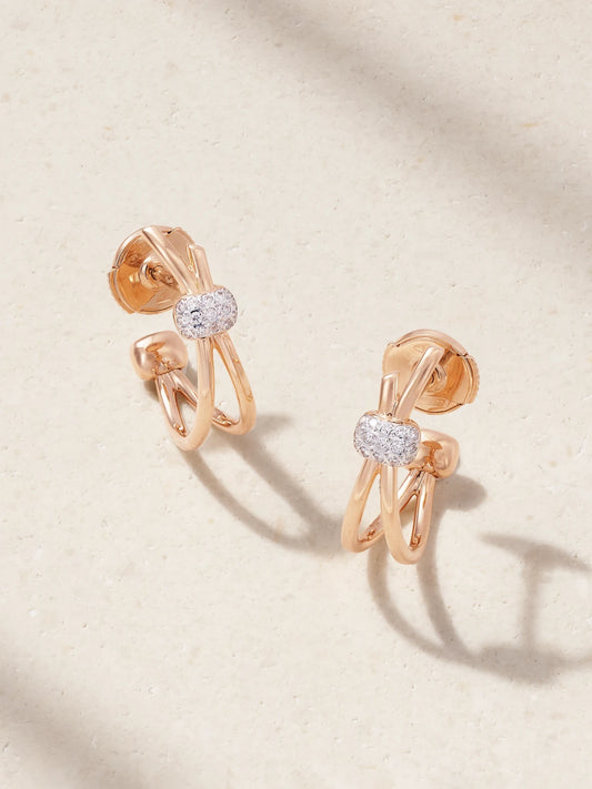 Together White Rhodium-plated And 18-karat Rose Gold Diamond Earrings