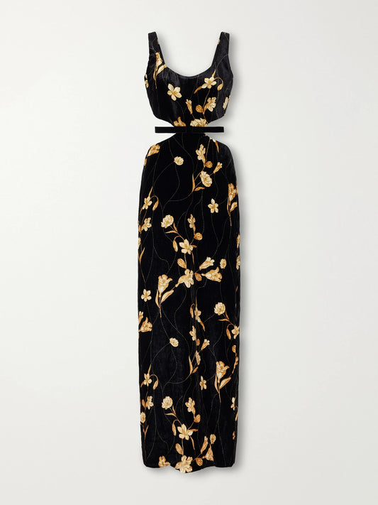 Agua by Agua Bendita Ventura Belted Bow-detailed Floral-print Velvet Maxi Dress