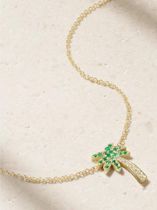 Palm Tree 18-karat Gold, Diamond And Emerald Necklace