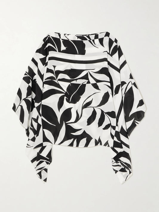 Beachwear Draped Printed Silk Crepe De Chine Blouse