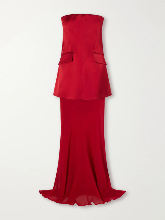Sportmax Cilen Strapless Layered Satin And Silk-chiffon Gown
