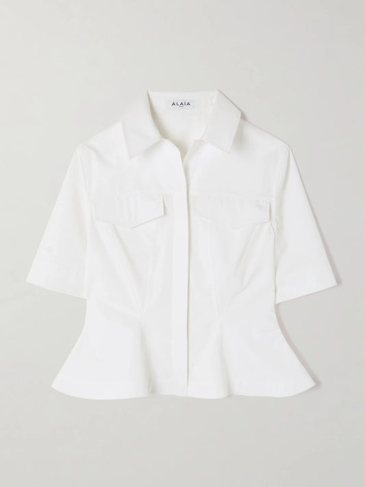 Paneled Cotton-poplin Peplum Shirt