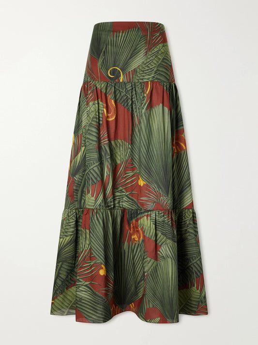 Johanna Ortiz Territorio Atemporal Tiered Printed Cotton-voile Maxi Skirt