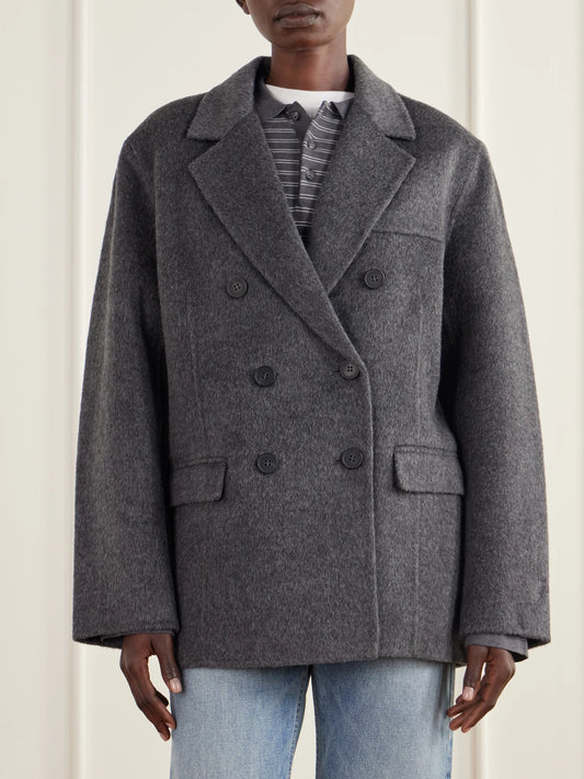 Anine Bing Sali Double-breasted Wool-felt Blazer