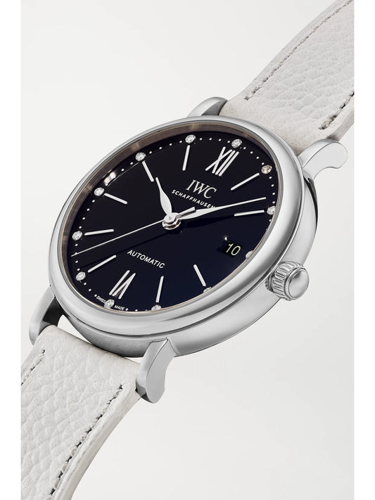 Portofino Automatic 37mm Stainless Steel, Textured-leather And Diamond Watch