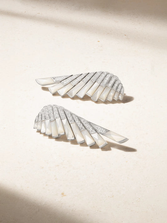 Wings Rising 18-karat White Gold, Mother-of-pearl And Diamond Earrings