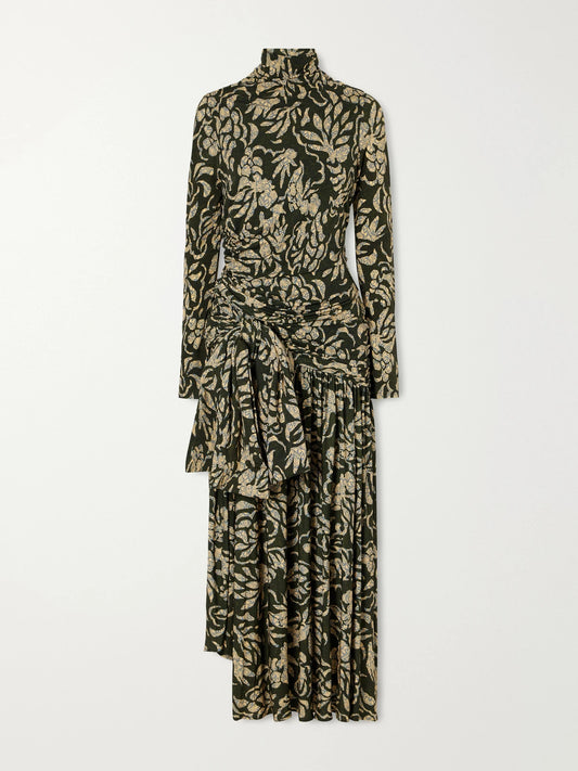 Ulla Johnson Katy Knotted Floral-print Jersey Turtleneck Maxi Dress