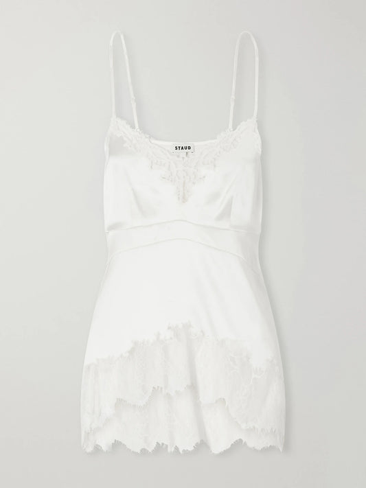 STAUD Lina Lace-trimmed Silk-blend Tank