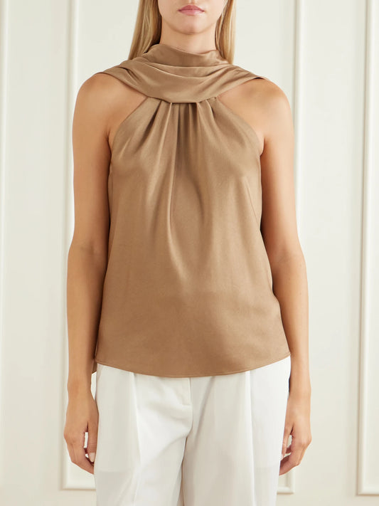 SIMKHAI Scarlett Gathered Satin Cape Top