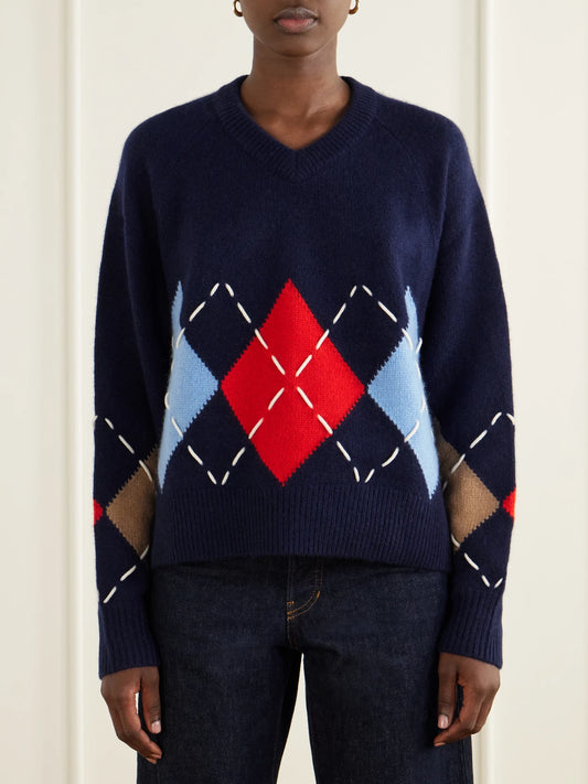 Arch4 Sloane Embroidered Argyle Cashmere Sweater