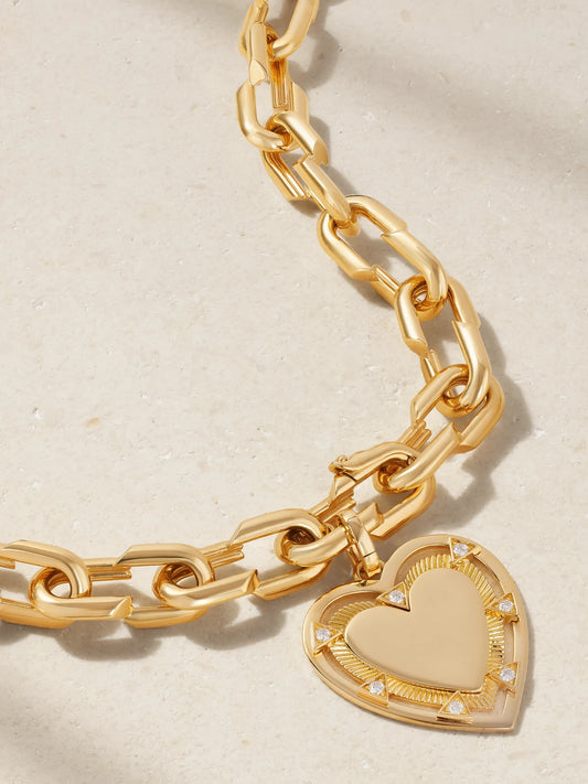 Heart Token Love Medium 18-karat Gold Diamond Necklace