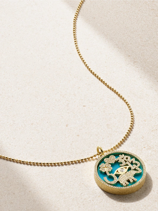 Good Luck 18-karat Gold, Turquoise And Diamond Necklace