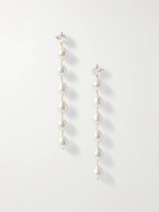 Recycled Gold Vermeil, Cubic Zirconia And Pearl Earrings