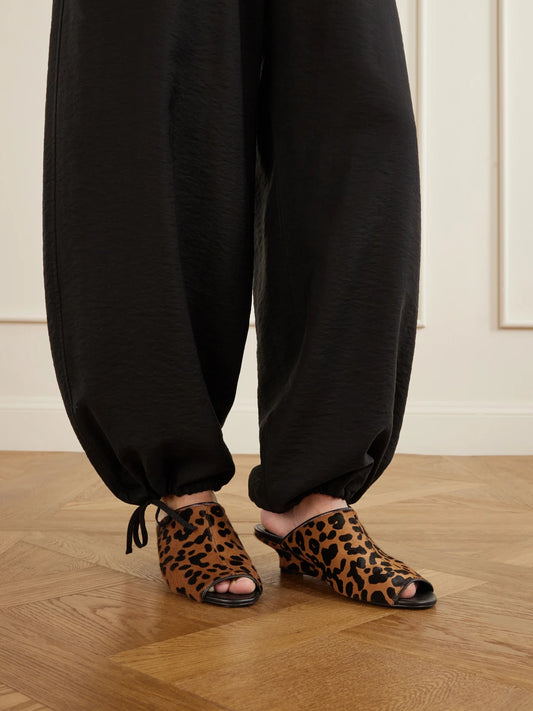 Leopard-print Cow Hair Wedge Mules