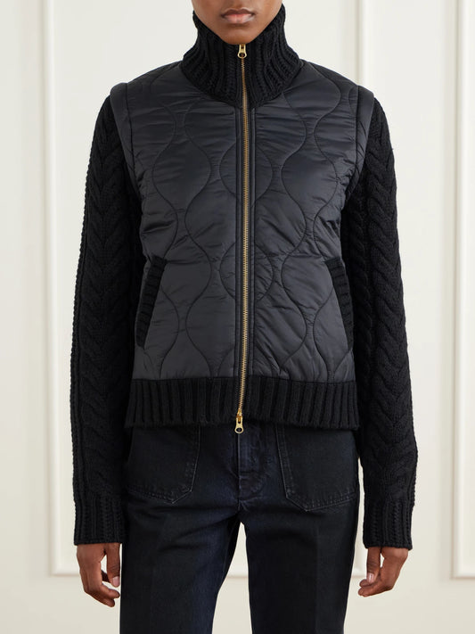 Veronica Beard Patra Padded Cable-knit Wool-blend And Quilted Shell Jacket