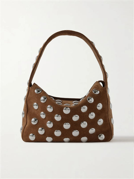 Elena Small Studded Suede Shoulder Bag