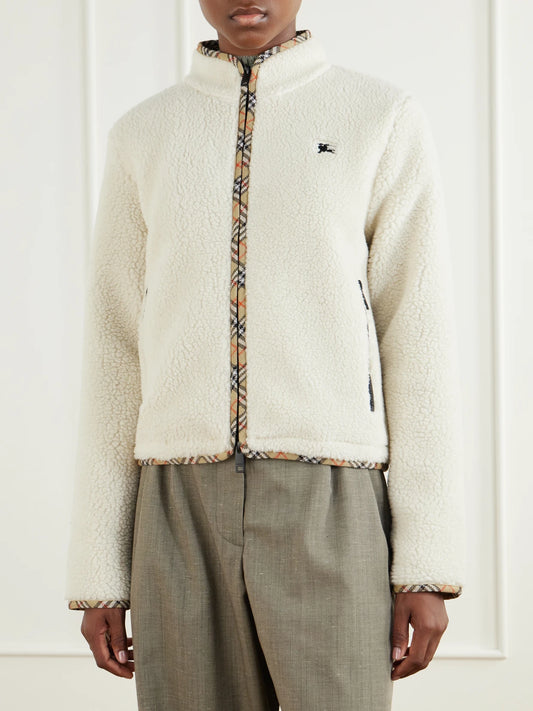 Burberry Check-trimmed Wool-blend Plush Jacket