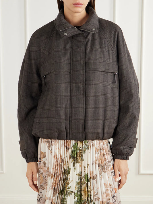 Acne Studios Checked Padded Leather-trimmed Wool-blend Mouliné Jacket