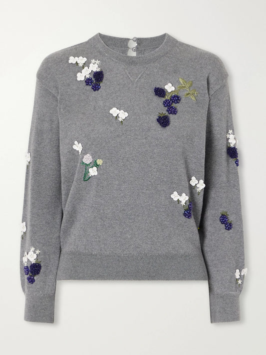 BERNADETTE Rhye Sequin And Bead-embellished Embroidered Wool And Cashmere-blend Sweater