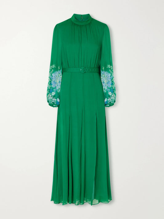 Saloni Jacqui D Belted Flower-printed Silk-chiffon Midi Dress