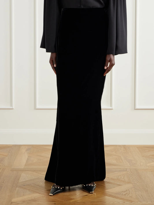 Valentino Garavani Sable Draped Velvet Maxi Skirt