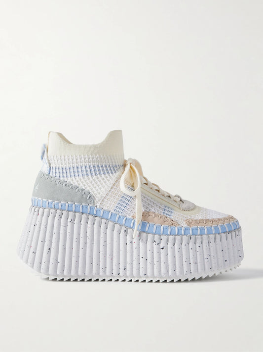 Nama Leather-trimmed Embroidered Suede And Mesh Platform Sneakers