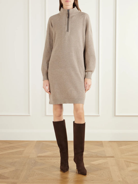 Brunello Cucinelli Bead-embellished Ribbed Wool Cashmere And Silk-blend Knitted Mini Dress