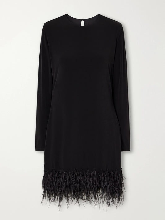 Andres Otalora Heredada Bead-embellished Feather-trimmed Crepe Mini Dress