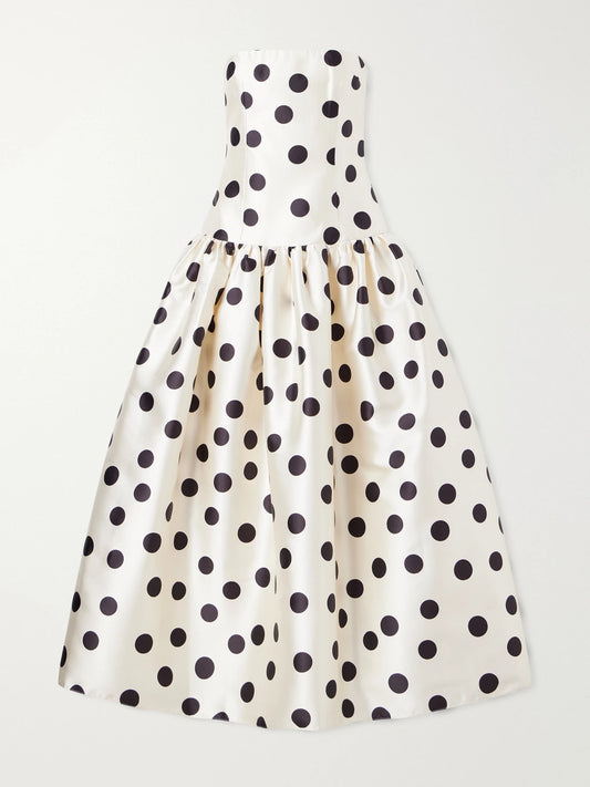 Ilkyaz Ozel Leyla Strapless Polka-dot Satin Gown