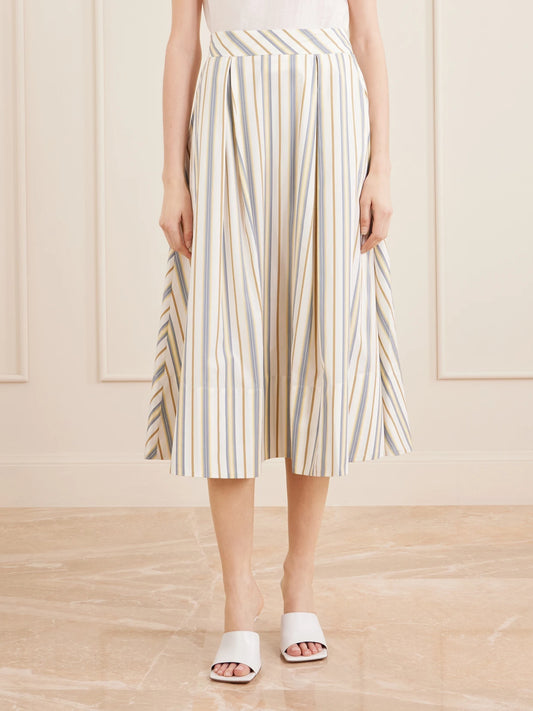 Wynona Pleated Striped Cotton-gabardine Midi Skirt