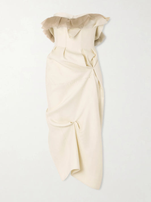 Salm Frayed Ruffled Wool And Silk-blend Cady Midi Dress