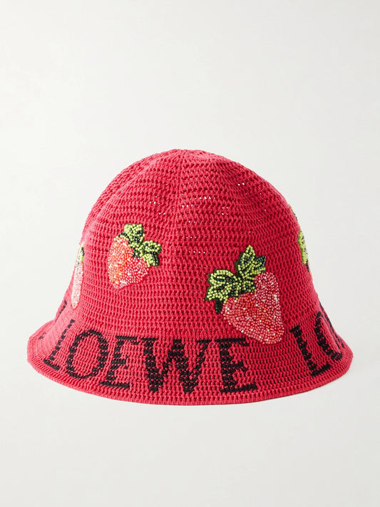 LOEWE + Paula's Ibiza Strawberry Embellished Cotton Bucket Hat