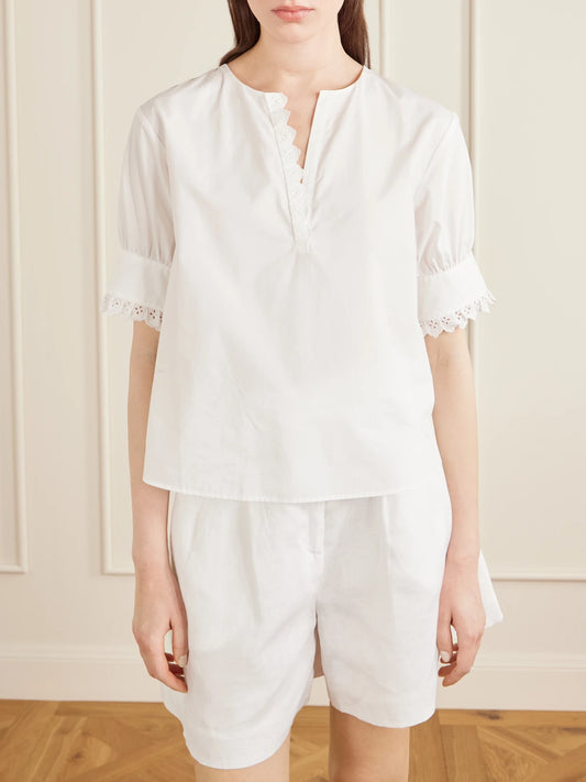 Keepsake Popover Camp-collar Cotton Blouse