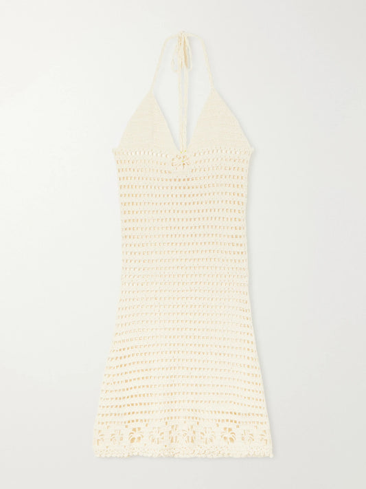 Terry Puesto Cece Crochet-knit Organic-cotton Halterneck Midi Dress