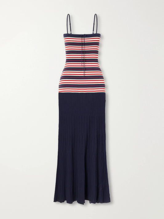 Faithfull Doris Bow-detailed Striped Cotton-blend Maxi Dress