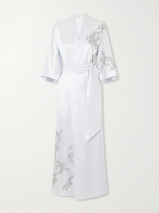 Carine Gilson Lace-appliqué Silk-satin Robe