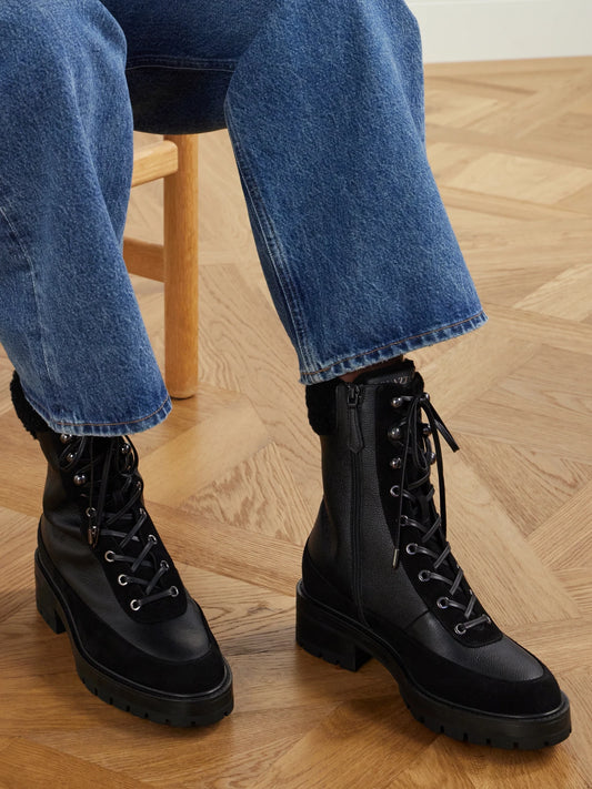 Aquazzura Very Cortina Shearling And Suede-trimmed Leather Ankle Boots