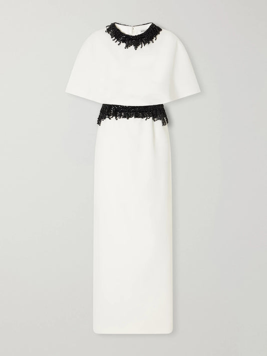SIMKHAI Vantrel Cape-effect Bead-embellished Cady Gown