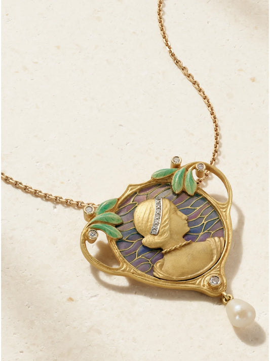 Stephanie Windsor + Masriera Y Carreras Vintage 1890s Gold, Diamond, Pearl And Enamel Necklace