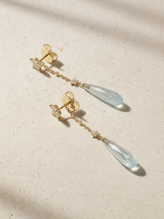 Shooting Stars 18-karat Gold, Aquamarine And Diamond Earrings