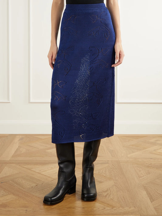Calle Del Mar Squash Blossom Pointelle-knit Midi Skirt