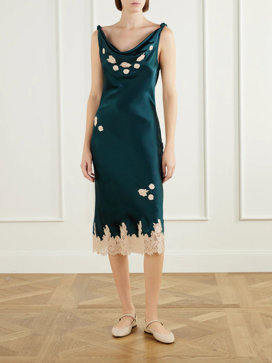 DÔEN Mathilde Lace-trimmed Silk Satin Midi Dress