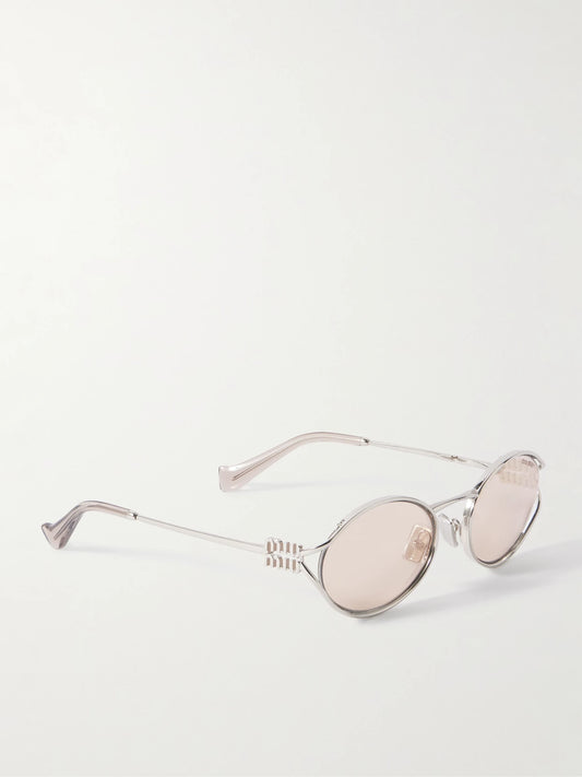 Miu Miu Eyewear Oval-frame Silver-tone Sunglasses