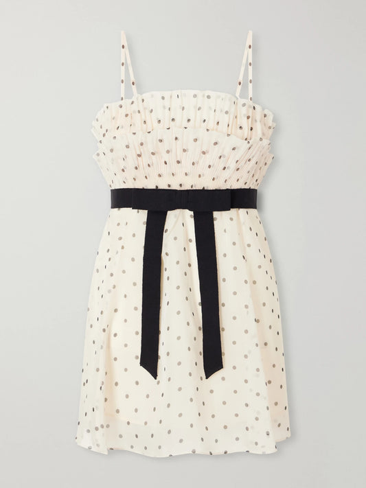 Zimmermann Pleated Bow-detailed Polka-dot Chiffon Top