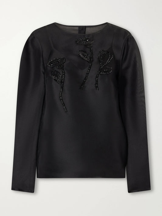 Carolina Herrera Sequin-embellished Embroidered Silk-organza Blouse