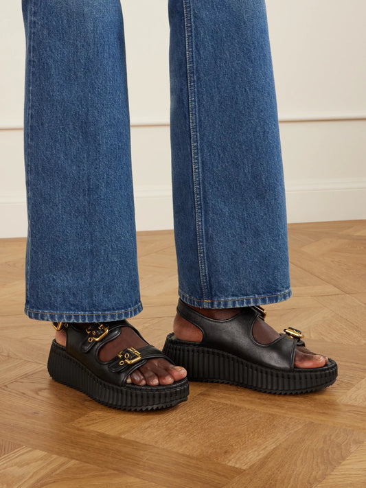 Nama Buckled Leather Wedge Sandals