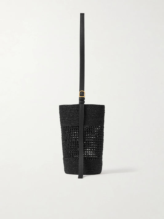 KHAITE Billie Leather-trimmed Raffia Bucket Bag