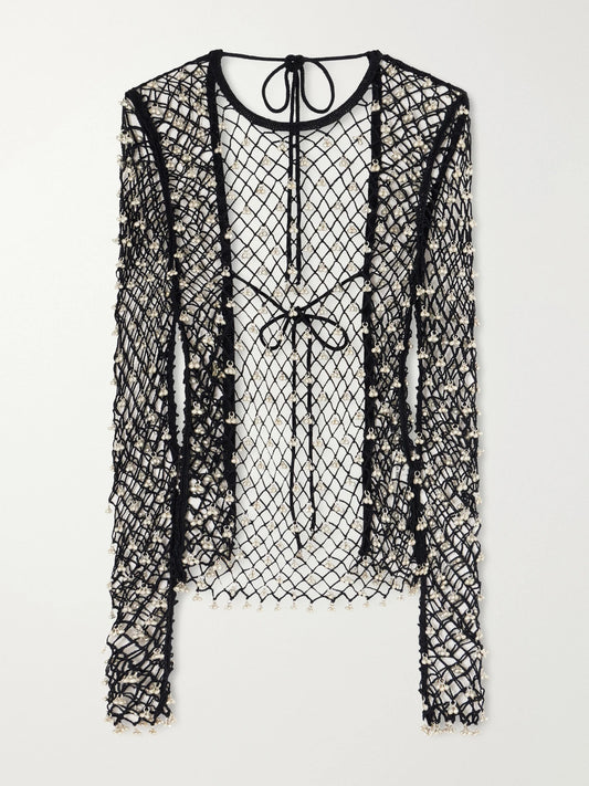 Yoshita 1967 Jhanjar Embellished Open-back Cotton Crochet-knit Top