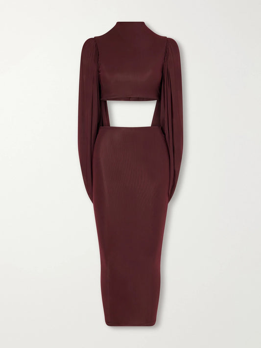 Maygel Coronel Apertura Cape-effect Chiffon-trimmed Jersey Top And Skirt Set